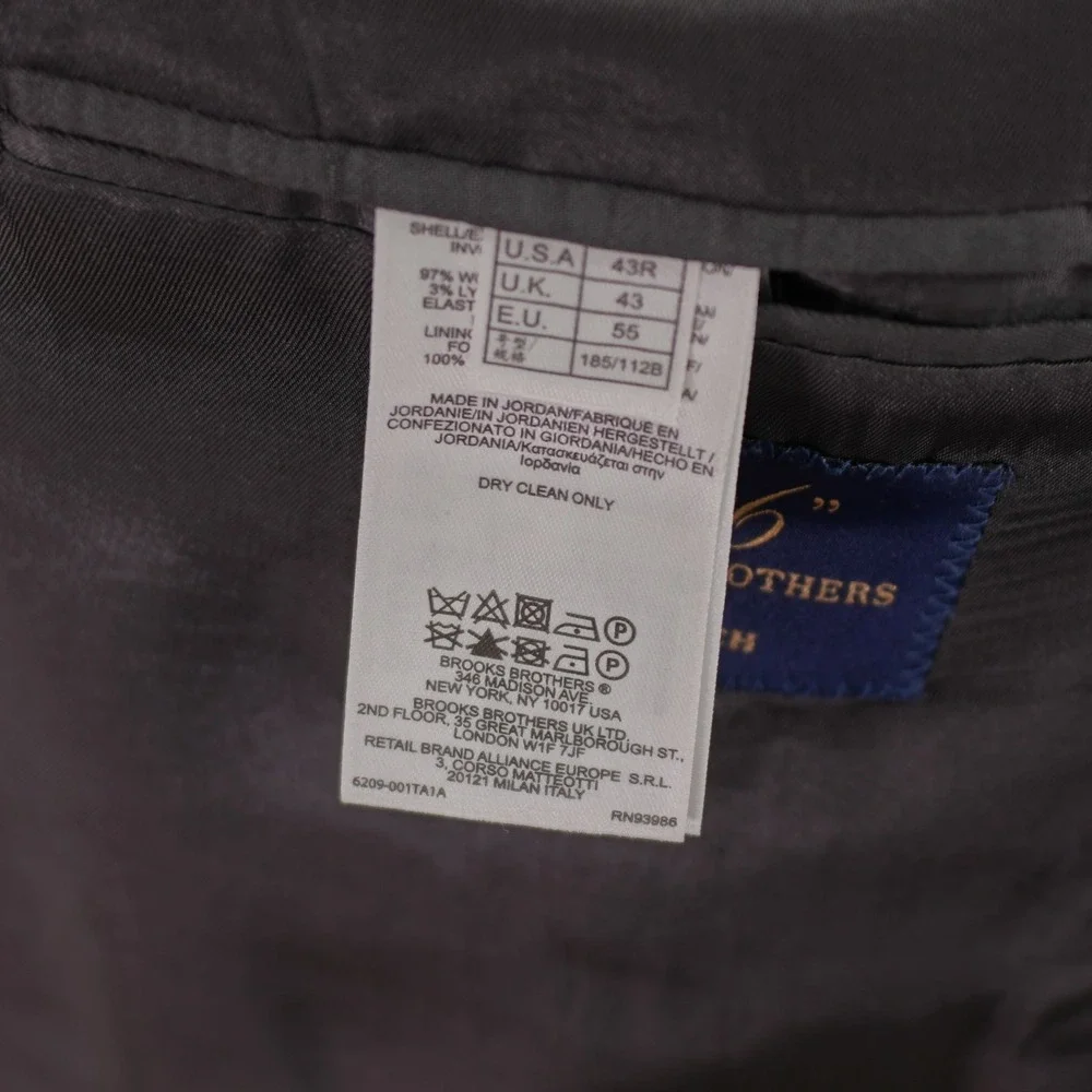 Brooks Brothers 346 Stretch‎ Gray Wool Blazer 40R 2 Button Tagged 43R